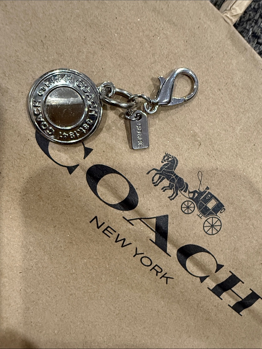 Coach Silver-Tone Round Logo Charm with Tag and Clasp